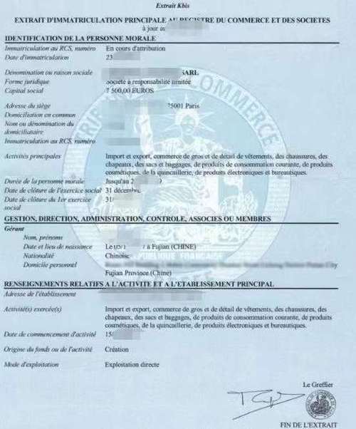 法国签证 公司营业执照