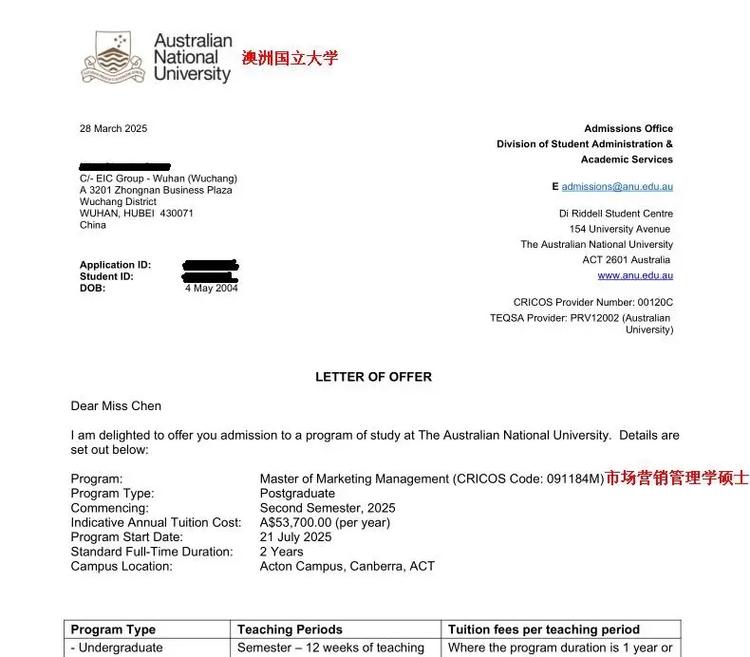 澳洲国立大学offer