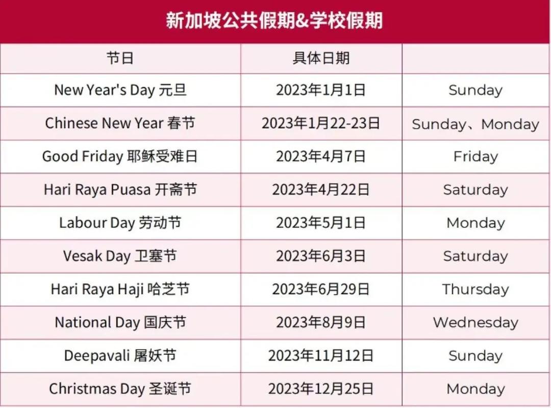 新加坡2025休息时间