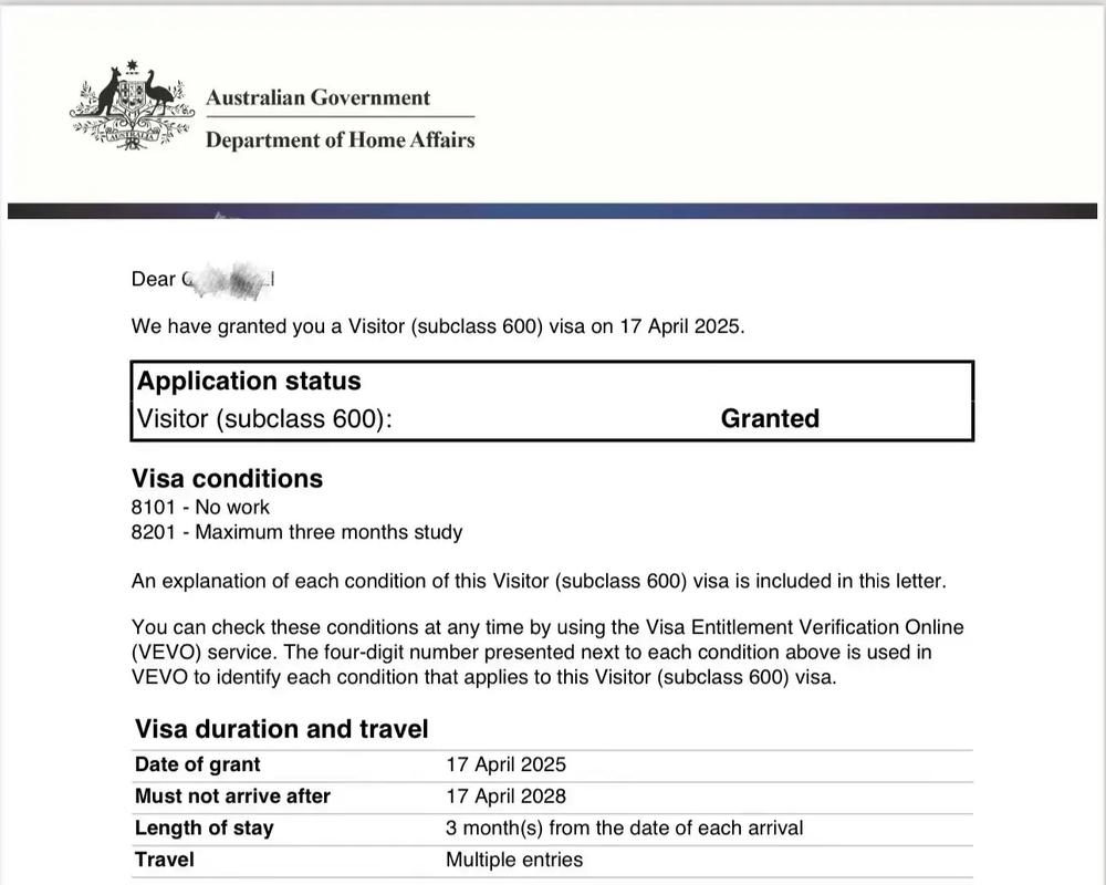 澳洲旅行签证 600
